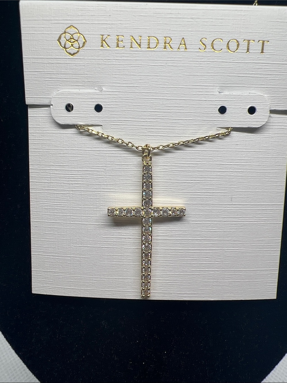 Kendra Scott Gold Cross Necklace with Clear Crystals